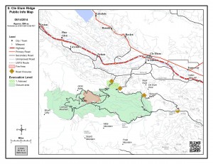 Area Closure and fire perimeter map for the South Cle Elum Ridge Fire, as of 8/14/14 - click to enlarge. Map courtesy of USFS